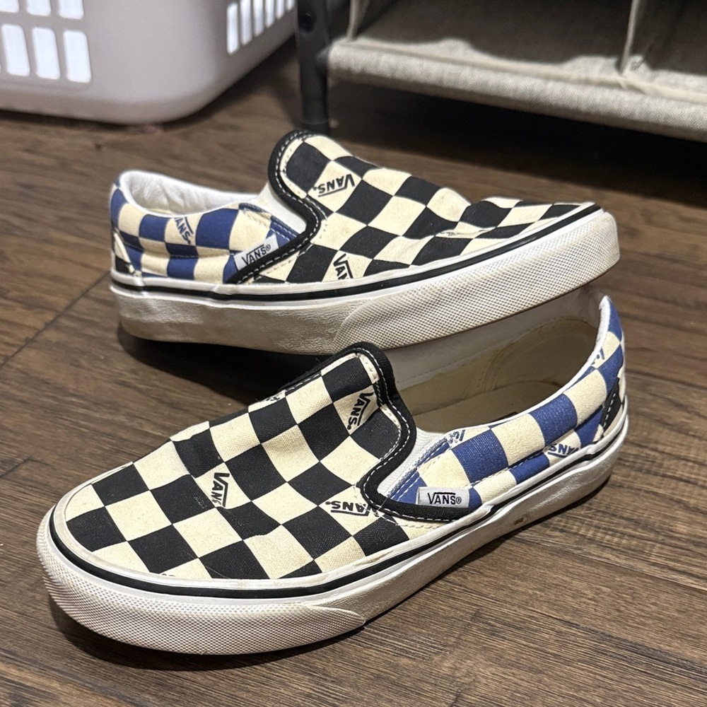 Vans Checkered Slip-On Sneakers - Black, Cream, Blue